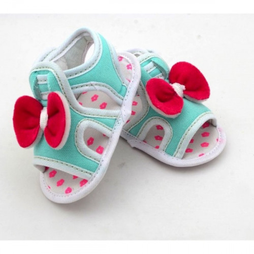 Bow Style Green Color Velcro Flats baby sandal