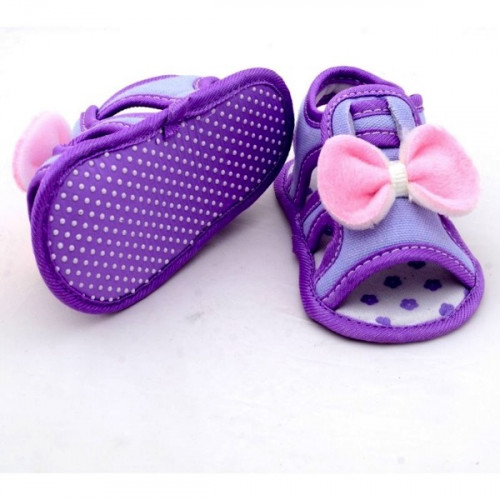 Bow Style Purple Color Velcro Flats baby sandal