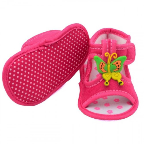 Butterfly Design Dark Pink Color Velcro Flat baby sandals 
