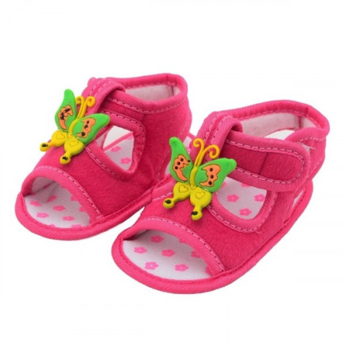 Butterfly Design Dark Pink Color Velcro Flat baby sandals 