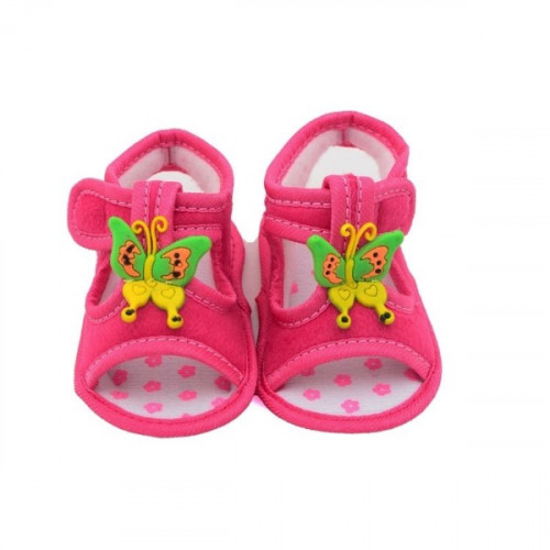 Butterfly Design Dark Pink Color Velcro Flat baby sandals 