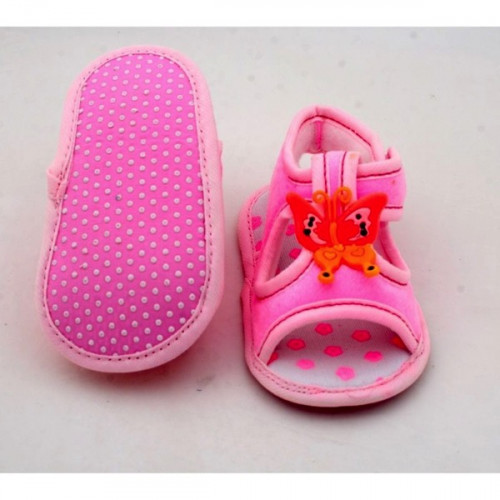 Butterfly Design Light Pink Color Velcro Flat baby sandals 