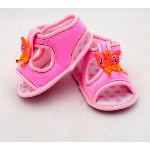 Butterfly Design Light Pink Color Velcro Flat baby sandals 