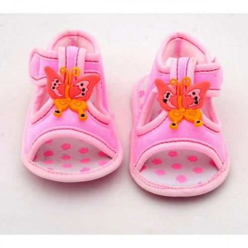 Butterfly Design Light Pink Color Velcro Flat baby sandals 