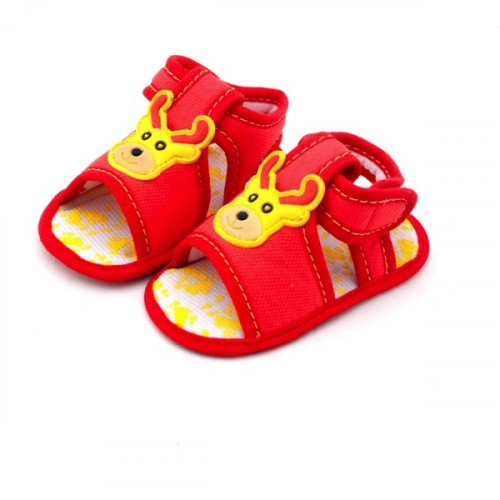 Deer Style Red Color Velcro Flats Baby Sandal