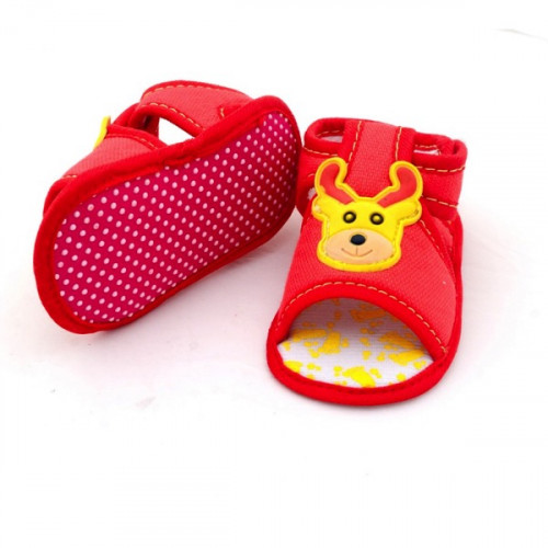 Deer Style Red Color Velcro Flats Baby Sandal