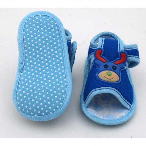 Deer Style Velcro Flats Baby Sandal in Blue Color