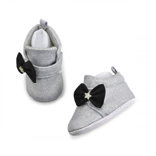 Premium Quality Glitter Silver Baby Booties For Girls