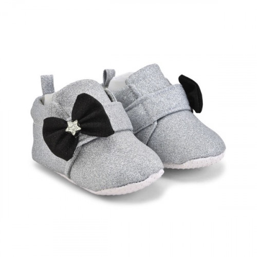 Premium Quality Glitter Silver Baby Booties For Girls